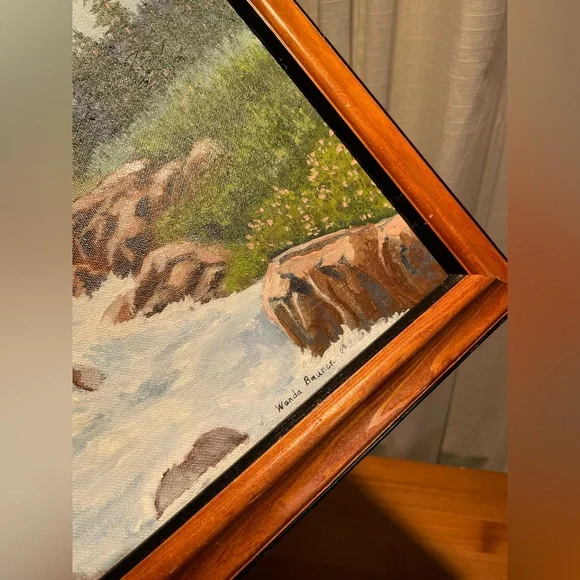 Mountain River Landscape Scene Artwork Framed Artist Signed Wanda Bunch '08 - Picture 4 of 16